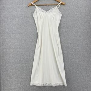Vintage Vanity Fair Full Slip Womens 32 / 26" Long White Lace Trim Adj. Straps